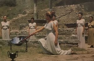 Souvenir postcard - recreating the lighting of the Olympic Flame.