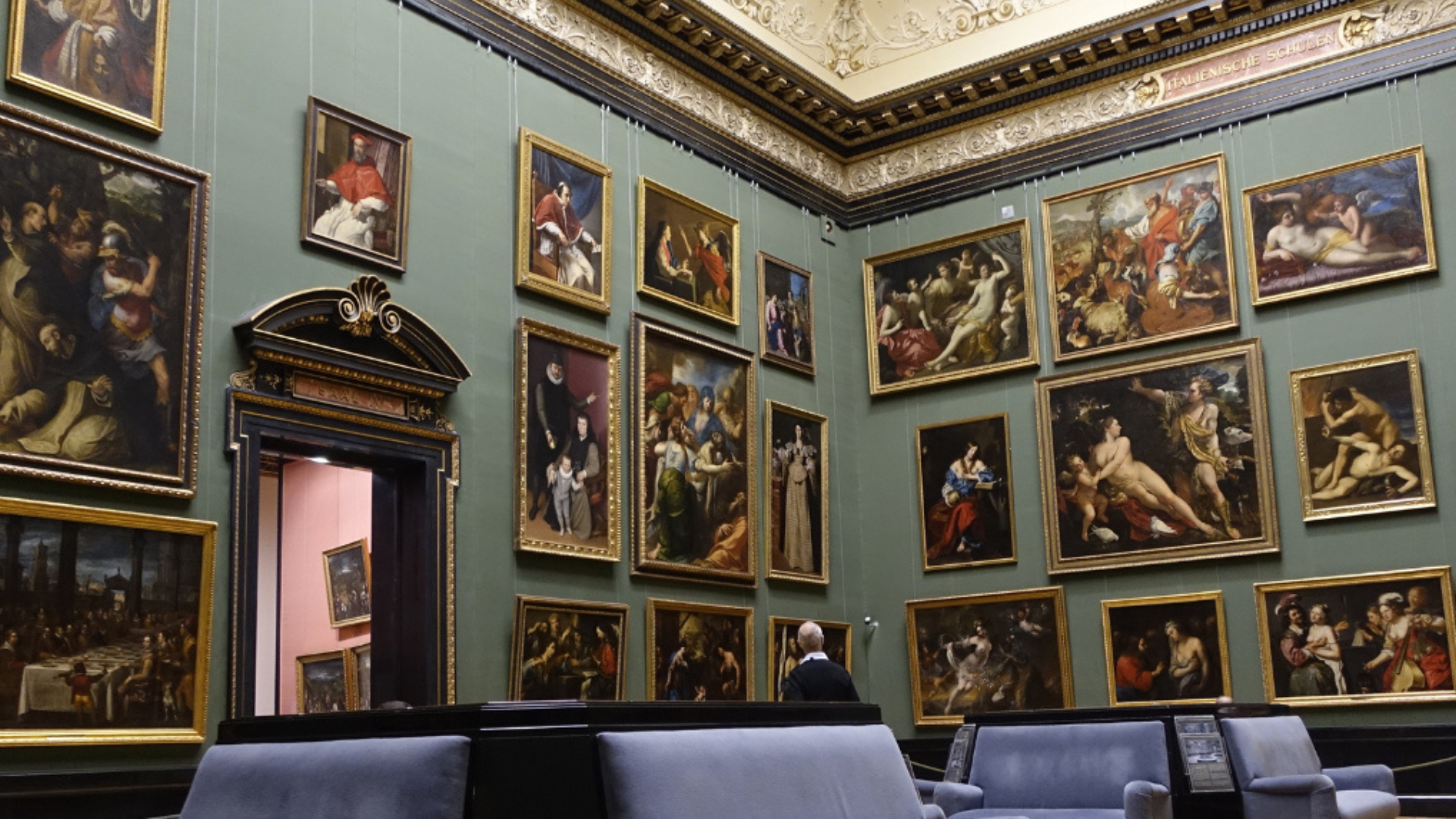 Historical art gallery with paintings