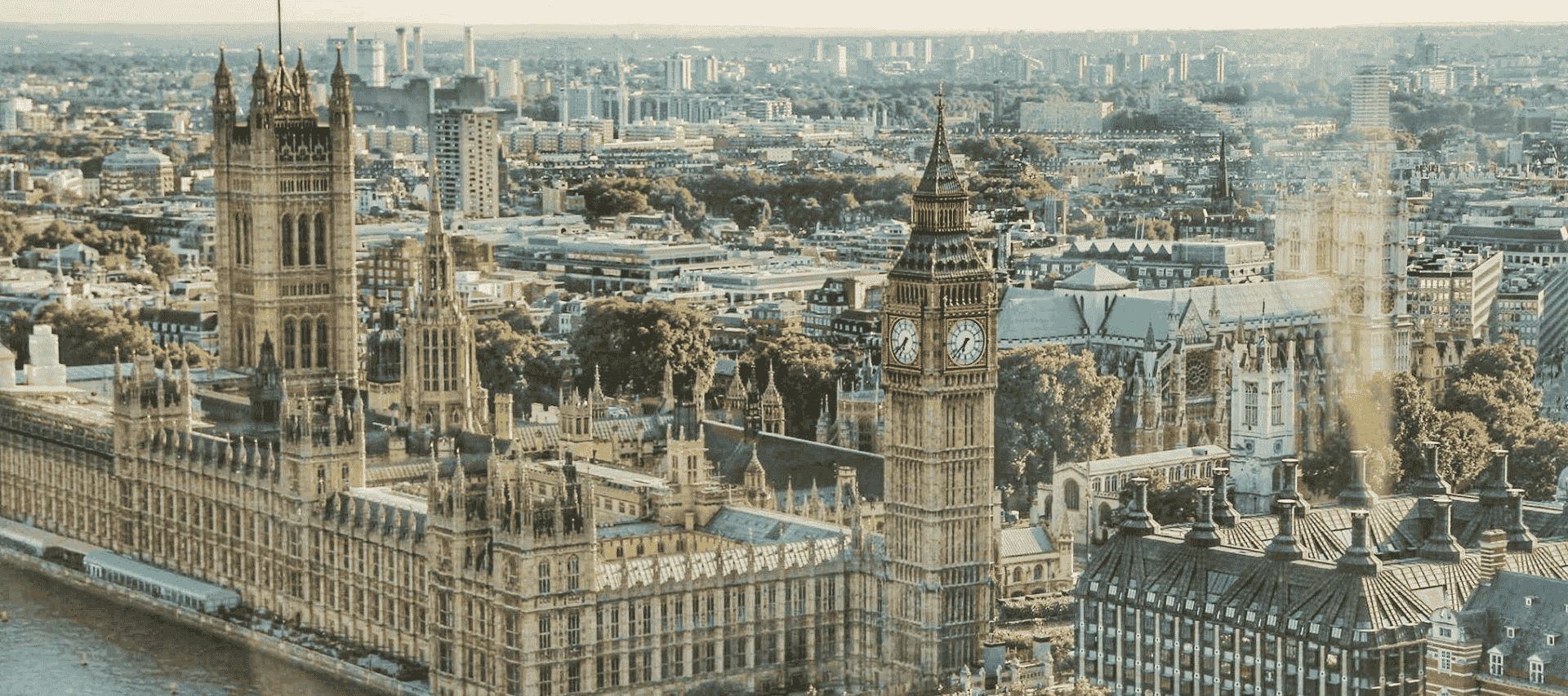 Aerial view of the Houses of Parliament and Big Ben in London, symbolising British politics, governance, and democratic institutions.