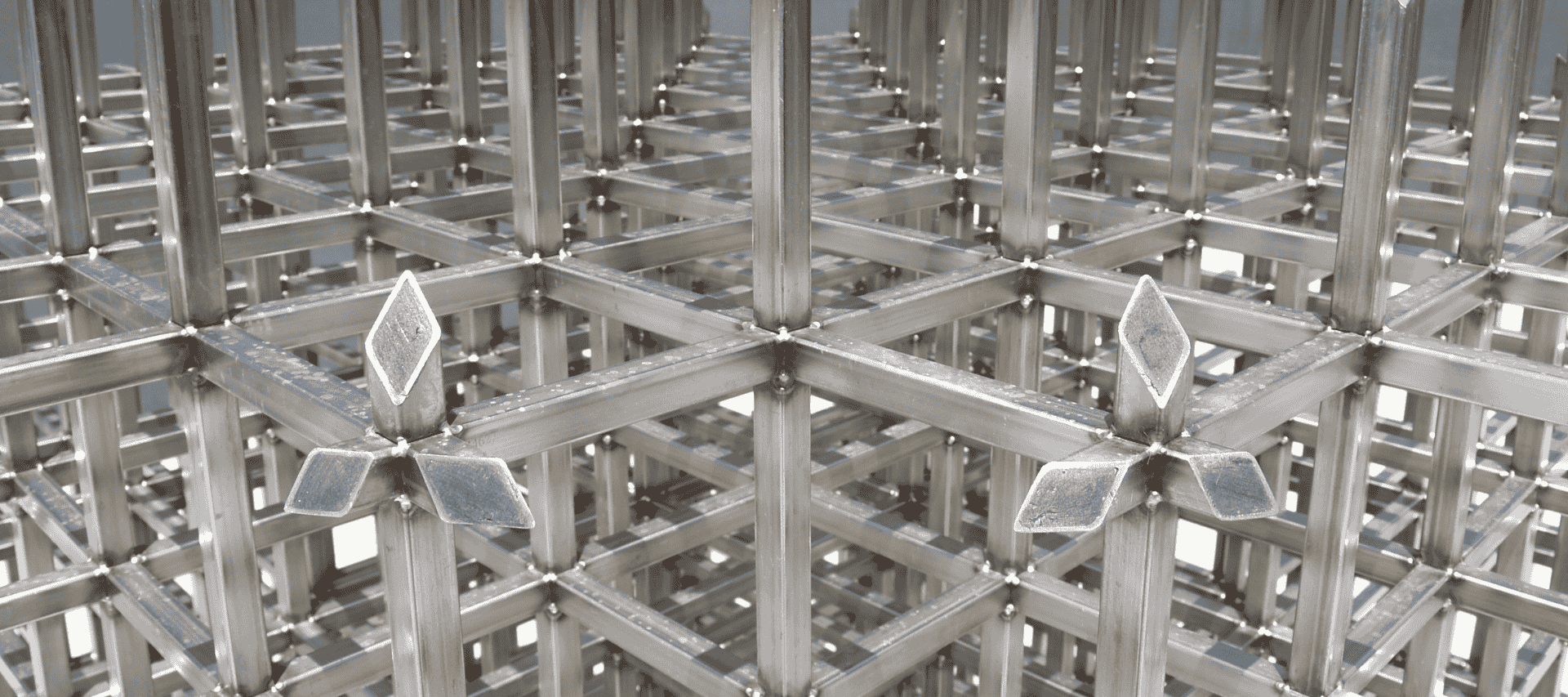 Metal bars set out in a complicated symmetrical 3D design