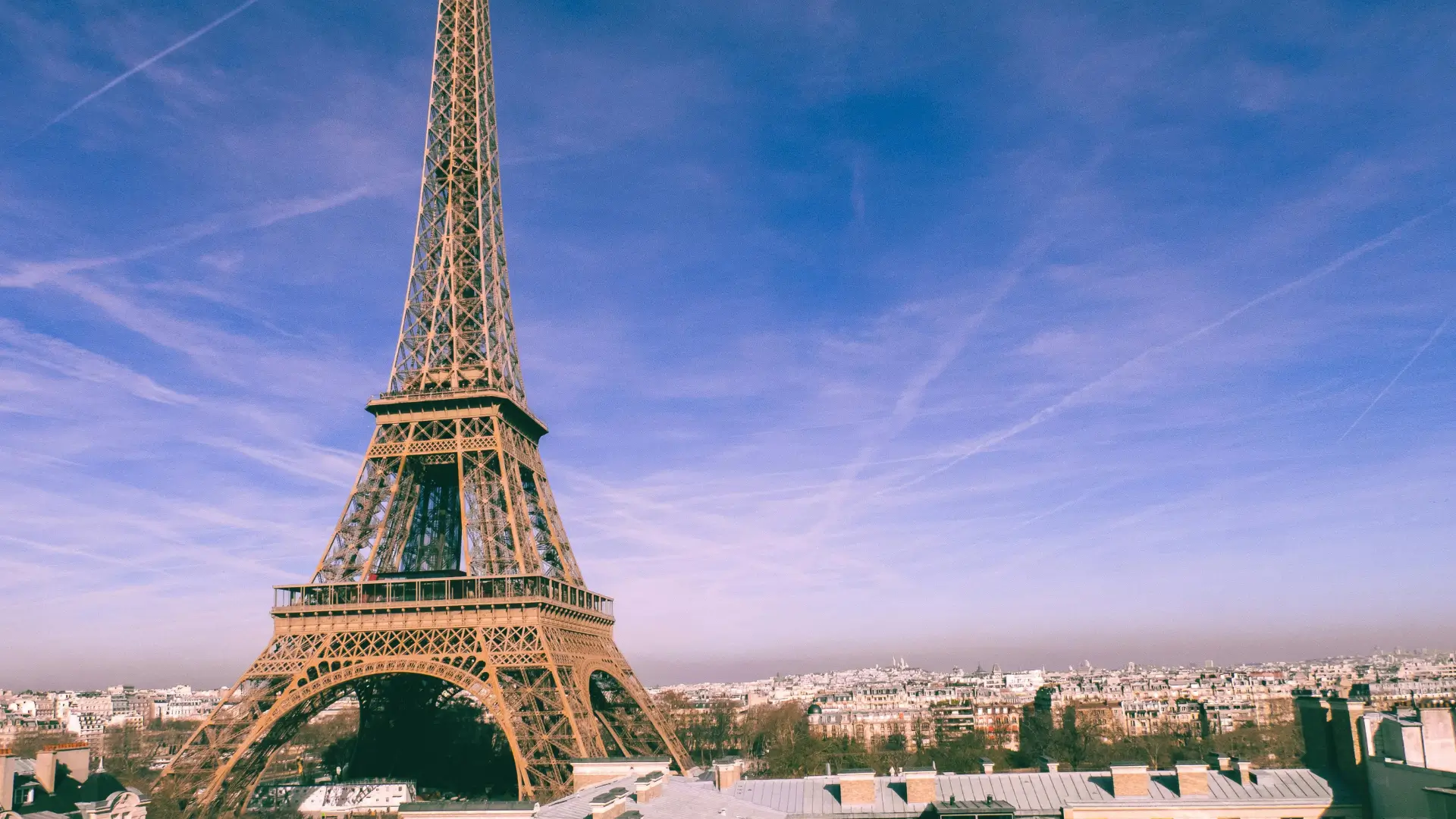 The Eiffel Tower rises above the Paris skyline on a clear day, symbolising French culture, language, and global influence.