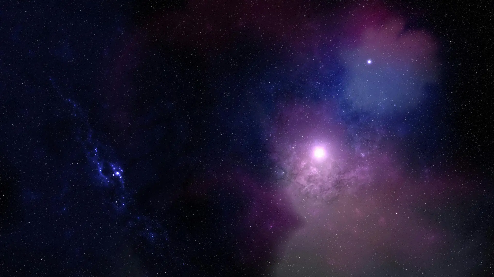A stunning image of deep space showing stars, nebulae, and glowing purple light — representing the mysteries explored in A level Physics.