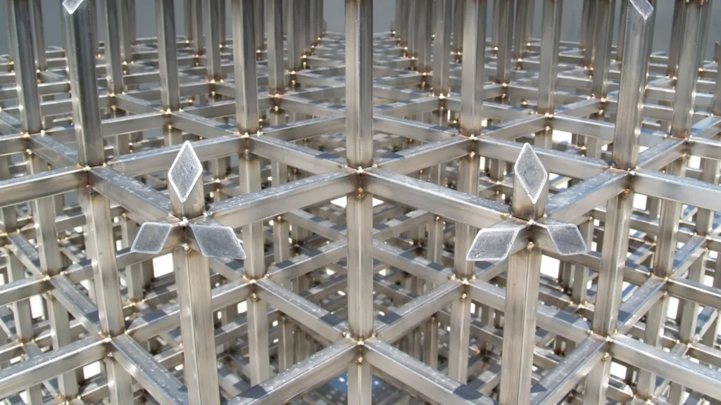 Metal bars set out in a complicated symmetrical 3D design