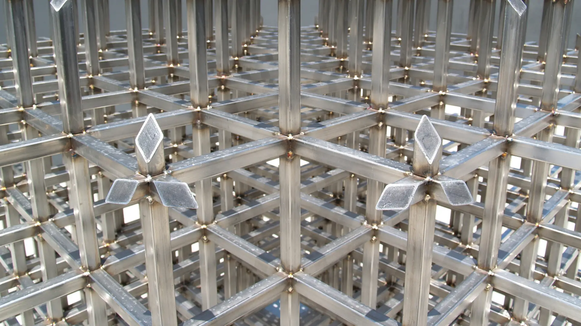Metal bars set out in a complicated symmetrical 3D design